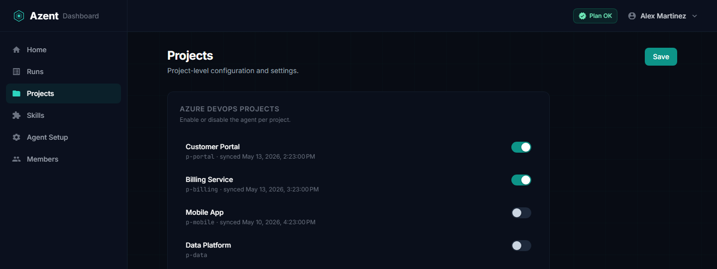 Projects page