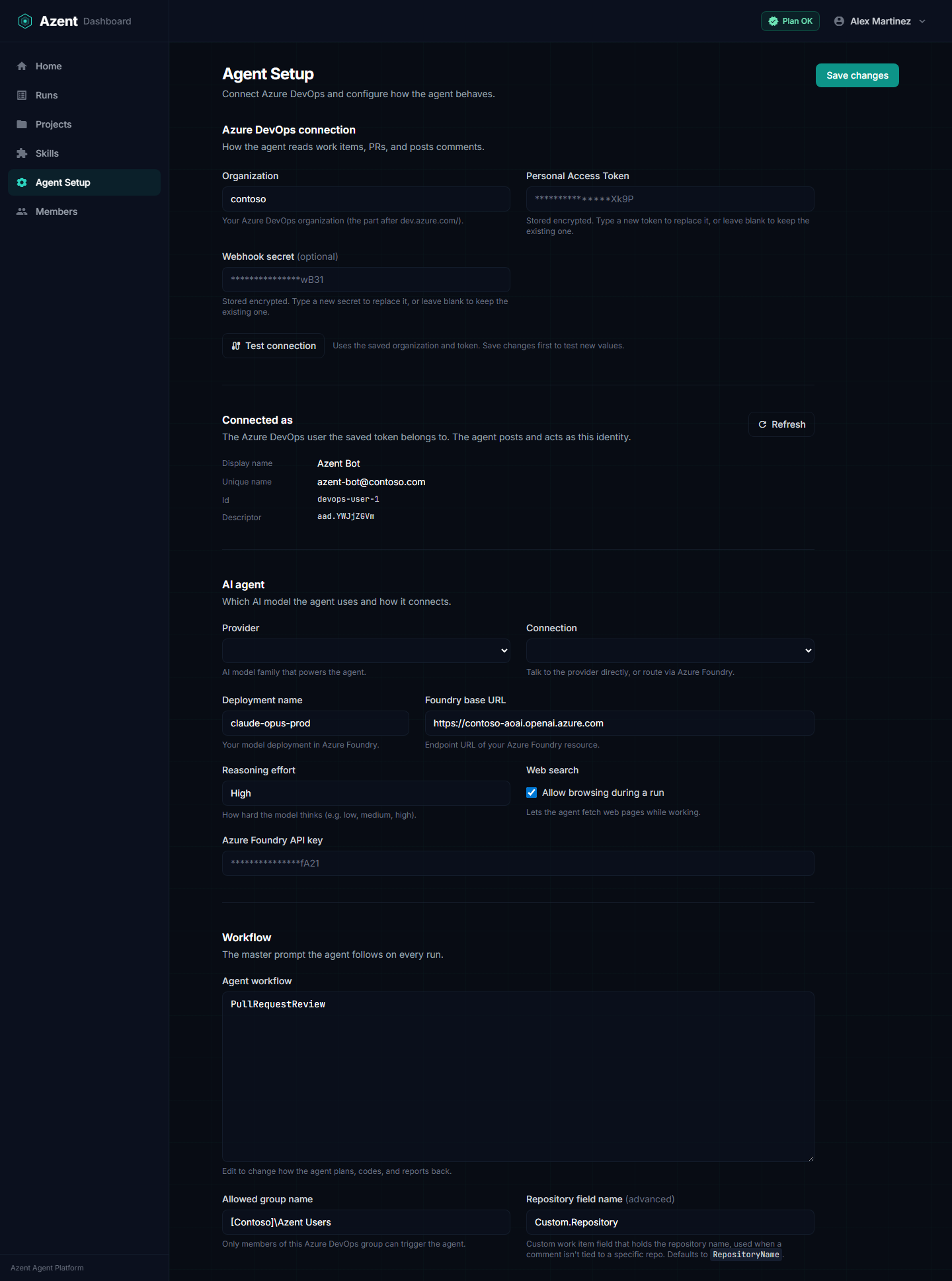 Agent setup page