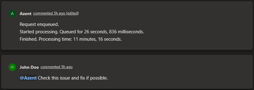 @Azent mention in a work item discussion that triggered an agent run